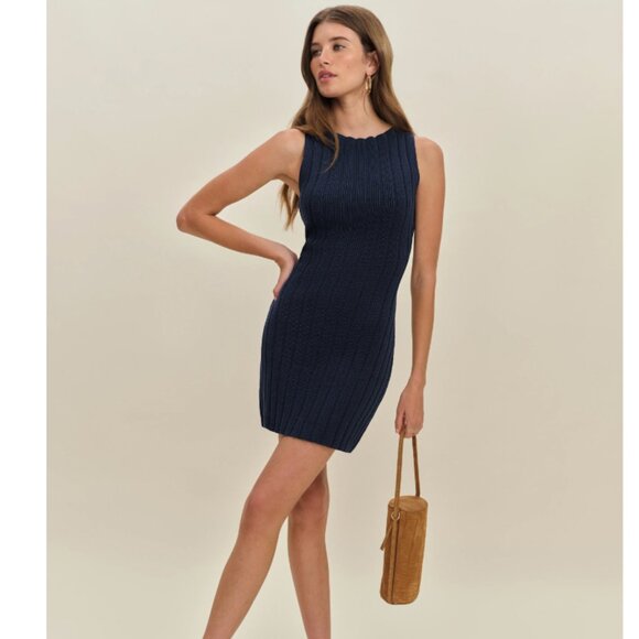 Reformation Christa Cotton Sweater Dress Blue - Size XS - Picture 2 of 3